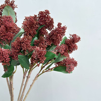 C274 Grosir Tanaman Buatan Tangan untuk Interior, Bunga Skimmia Plastik Tangkai Panjang untuk Pernikahan, Natal, Thanksgiving