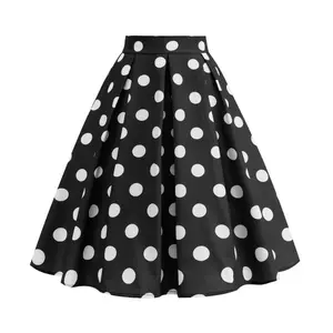 Factory Wholesale Women High Waist A Line Skirt Black White Red Polka Dot Pleated Skirt