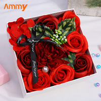 Boîte de fleurs artificielles en savon AM-SPB07 Ammy, roses préservées pour mariage, cadeaux de Noël, boîte cadeau carrée en savon rose