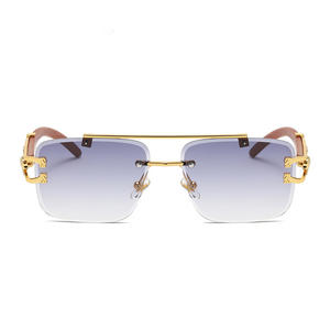 Lunettes de soleil de luxe sans monture unisexe, monture tendance en métal et <span class=keywords><strong>bois</strong></span>, verres polarisés dégradés UV400, logo personnalisable, lunettes de créateur, vente en gros - Product Image 3