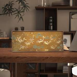 빈티지 나인 피쉬 장식품, 길상의 상징을 담은 황동 데스크탑 장식, 거실 사무실 행운의 선물, 홈 데코 아트, 원목 프레임 - Product Image 1