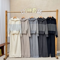 Ensemble 2 pièces en tricot imprimé gothique minimaliste pour femmes, pull à col rond et pantalon large taille haute, toutes saisons