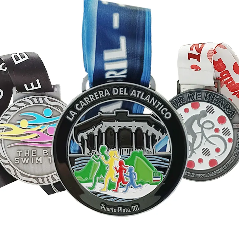 Individuelles Logo Metall Gold Silber Bronze Preis Sport Schlüssel Gymnastik Laufen Marathon Medaille Band Medaillen und Trophäen