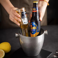Seau à glace classique professionnel 5,0 L en argent pour bars - Vaisselle personnalisée en acier inoxydable pour vin, bière et service