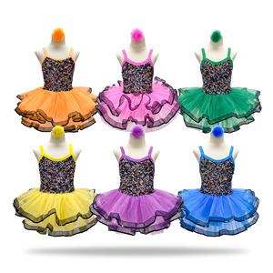 Vestido Tutú con Lentejuelas Multicolor, Borde con Volantes, Tul, Disfraz para Niñas, Estampado Brillante para Danza Jazz, Tap, Recital - Product Image 4