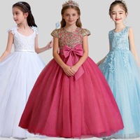Robe de soirée formelle sans manches avec nœud décoratif pour enfants, idéale pour les anniversaires, les mariages et les concours de beauté des filles.