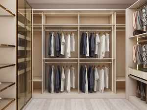 Vestidor de Lujo con Puerta de Vidrio con Iluminación Lineal, Colores Cálidos y Amplio Almacenamiento, Estilo de Madera de Melamina Independiente de Alta Calidad - Product Image 4