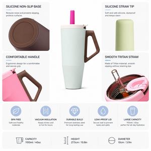 Custom logo 40oz Leak-proof Outdoor Travel Coffee Mug Double Wall Vacuum Stainless Steel Tumbler <b>with</b> Handle and <b>Straw</b> - Product Image 5