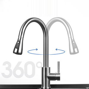 Grifo de cocina extraíble de acero inoxidable y níquel cepillado de diseño moderno con grifo mezclador de fregadero de cuello largo de 2 botones, núcleo de válvula de cerámica - Product Image 4