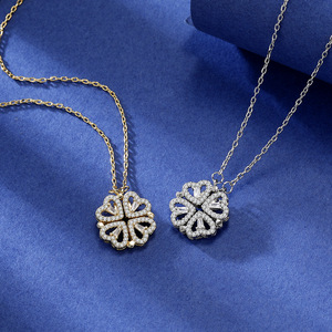베스트 셀링 925 스털링 실버 마그네틱 네잎 클로버 18K 골드 도금 펜던트 목걸이 여성용 파인 주얼리 - Product Image 3