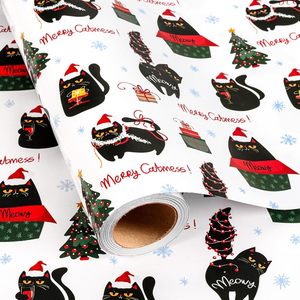 Custom <b>Christmas</b> Wrapping Paper Merry Black Cats Santa Hats Trees Snowflakes Design Gift Packaging Paper For Holiday Decoration - Product Image 2