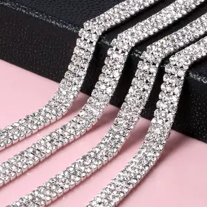 Xichuan SS6 - SS12 Kristal Rhinestones Jahit Putih K Tembaga Cakar Tiga Baris Rantai Cangkir Cakar untuk Perhiasan Garmen