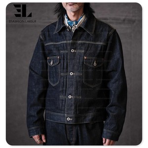 LARSUR Veste en jean personnalisée d'usine Veste en jean lourde à lisière brute Button Fly Veste en jean de récupération à boucle de style japonais <span class=keywords><strong>Paris</strong></span> - Product Image 2