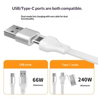 Kabel Data Pengisian Cepat 2-in-1 yang Dapat Diperpanjang dengan Dukungan PD 240W, Input Ganda untuk CarPlay USB/Type-C, Kabel Data dengan Logo Kustom