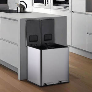 Stainless Steel <strong>Dual</strong> Compartment Foot <strong>Pedal</strong> Trash <strong>Bin</strong> for Easy Waste Separation - Product Image 1