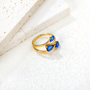 Geometric Open <b>Ring</b> With 3 Aquamarine Zircon Stones Prong Setting Women's Fashion Jewelry <b>Size</b> 6 7 8 <b>Adjustable</b> - Product Image 2