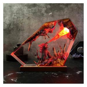 Godzillaes เครื่องประดับศิลปะเรืองแสงทำด้วยมือทำจากไม้เรซินของตกแต่งฉากมอนสเตอร์ Sci-Fi พร้อมเปลวไฟสีม่วงสำหรับเป็นของขวัญสำหรับสะสม - Product Image 2