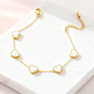Set di Gioielli in Acciaio Inossidabile 316L Placcato Oro 18K con Madreperla a Forma di Cuore, Collana, Bracciale e Orecchini Delicati, Set Regalo Ipoallergenico OEM - Product Image 5