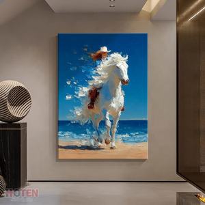 Dipinto Acrilico Fatto a Mano <span class=keywords><strong>di</strong></span> un Cavaliere a Cavallo Bianco con Stile Moderno e Texture Astratta, Effetto Decorativo <span class=keywords><strong>di</strong></span> Alta Qualità su Tela - Product Image 4