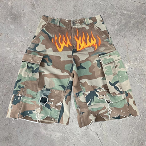 <span class=keywords><strong>Pantaloncini</strong></span> <span class=keywords><strong>Cargo</strong></span> mimetici corti da <span class=keywords><strong>uomo</strong></span> YOUMI Streetwear mimetico con orlo grezzo con tasche a vita media 100% cotone - Product Image 1