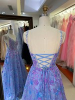 Nouvelle Robe de Bal Moderne 2026 pour Adolescentes, Élégante, Fleurie, Violette, à Bretelles Fines, Faite Main, avec Volants Naturels