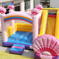 Château gonflable aquatique commercial sur le thème des coraux arc-en-ciel, avec toboggan, en PVC, facile à installer, combo château gonflable et structure de saut.