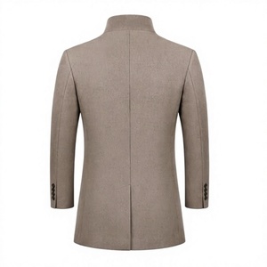 Manteau long d'hiver pour homme, col mandarin, simple boutonnage, en mélange de laine enduite, coupe ajustée, infroissable - Product Image 5