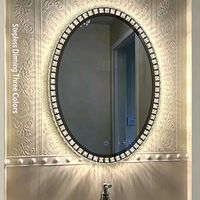 Miroir de salle de bain ovale en cristal LED mural, anti-buée avec éclairage, miroir de maquillage mural pour chambre à coucher, intelligent CE FCC ROHS