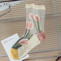 Chaussettes Kasi, chaussettes mi-mollet pour enfants, style fin printemps-été, tulipe pour filles, chaussettes en cristal pour femmes