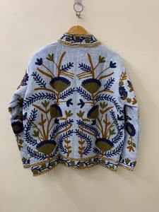 Veste courte TNT Suzani faite à la main Veste courte brodée Kashmiri Veste courte à col Mandarin Manteau de style bohème - Product Image 4