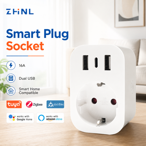 <span class=keywords><strong>Prise</strong></span> intelligente Wi-Fi Tuya avec fonction de mesure de la consommation d'énergie, 2 ports USB et 1 port Type C, norme UE, compatible CN US AU, adaptateur et fiches intelligentes - Product Image 1