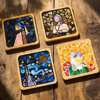 Kit Coaster Mosaik DIY Alas Bambu Persegi Ubin Mosaik Kaca Alas Cangkir Minuman Kerajinan Tangan Buatan Sendiri untuk Dewasa Dekorasi Rumah Hadiah