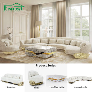 Divano Sezionale Modulare di Lusso Stile Ottone a 7 Posti, Set di Divani Curvi a C in Tessuto Dorato per Arredamento Salotto Villa - Product Image 1