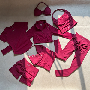 Conjunto Deportivo de Yoga sin Costuras de 7 Piezas, Camiseta Deportiva Sólida, Pantalones de Yoga, Shorts con Cintura en V, Ropa Deportiva para Correr, Df - Product Image 2