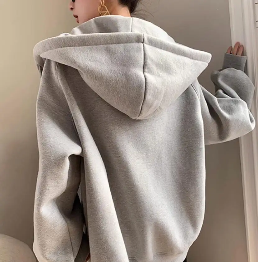 Personalizado 100% algodão moda feminina casual zip up oversized moletom com capuz zip up hoodie simples mulheres