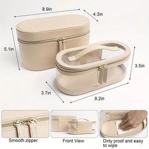 Biểu Tượng Tùy Chỉnh Đồ Trang Sức Sang Trọng Lưu Trữ Túi Màu Be Da Xử Lý Rõ Ràng <span class=keywords><strong>PVC</strong></span> Không Thấm Nước Lớn PU Trang Điểm Trường Hợp - Product Image 6