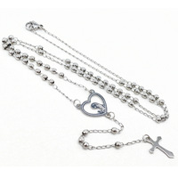 Kalung Rosario Perawan Maria Berlapis Emas Perak 4MM Anti Karat dari Baja Tahan Karat, Rosario Emas Kristus Lady De Guadalupe