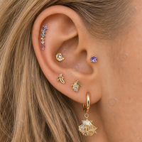 Gemnel 2026 Zomercollectie 925 Zilver Fruit Piercing Sieraden Kleurrijke Zirkoon Watermeloen Ananas Platte Achterkant Oorknopjes