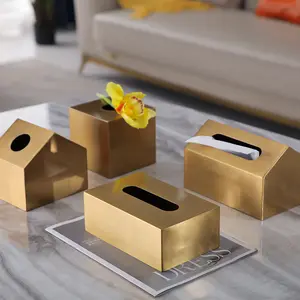 现代简约独特房屋造型设计桌面储物金属个性化纸巾盒