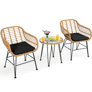 Muebles de Exterior Tradicionales, Silla de Jardín de Mimbre y Ratán, Silla con Brazos y Estructura Metálica de Alta Calidad para Restaurante - Product Image 1
