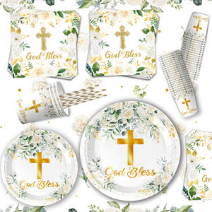 Platos y servilletas de Dios bendiga, vajilla de bautismo, vajilla de Primera Comunión para Celebración de <span class=keywords><strong>bautizo</strong></span>, suministros de Baby Shower - Product Image 1