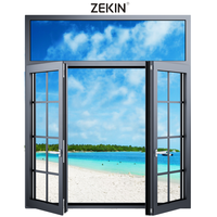 Ventana de aluminio NFRC a prueba de huracanes, ahorro de energía, vidrio Low E AS2047, ventanas abatibles de rotura térmica, ventana SDL con rejilla