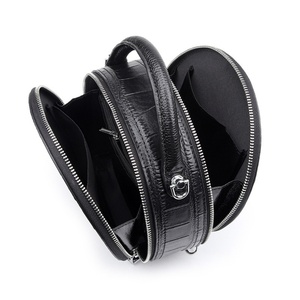 Sac à main pochette en cuir véritable pour femme, motif crocodile, avec fermeture ouverte, sac rond à bandoulière tendance pour femme - Product Image 3