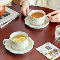 Ensemble tasse et soucoupe à café en céramique au design de niche Slow Ever High-Looks, style mignon, cadeau d'anniversaire parfait pour elle, idéal pour une fête.