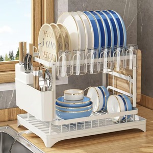 Moderno <span class=keywords><strong>Escurridor</strong></span> <span class=keywords><strong>de</strong></span> <span class=keywords><strong>Platos</strong></span> Multifuncional <span class=keywords><strong>de</strong></span> 2 Niveles con Marco <span class=keywords><strong>de</strong></span> Acero al Carbono Cromado, Ahorra Espacio - Product Image 2
