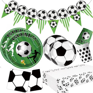 Ensemble de vaisselle pour fête de football pour 10 invités, assiettes, serviettes, gobelets, couteaux, fourchettes pour célébration d'anniversaire, événement <span class=keywords><strong>sportif</strong></span> - Product Image 1