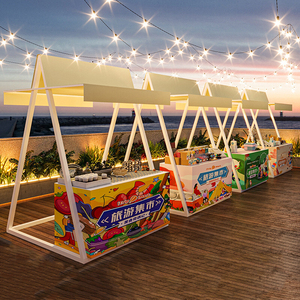 Tùy chỉnh hiện đại ngoài trời kim loại cửa hàng Quà Tặng <span class=keywords><strong>kiosk</strong></span> x Khung bán lẻ gian hàng trưng bày gian hàng kệ với tán đỏ và quầy Trắng - Product Image 5