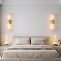Lampe murale LED dimmable de luxe en cuivre et onyx, nouveau style chinois, en marbre naturel, pour chambre à coucher, garantie 3 ans