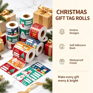 Christmas Gift Tags Roll Self-Adhesive Rectangular Paper <b>Labels</b> Quick Apply Hand-Tear Ready for Packaging - Product Image 5
