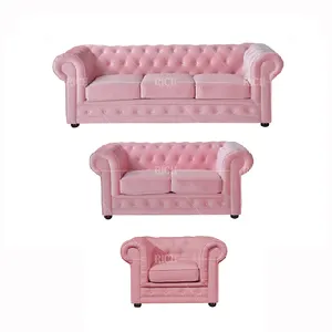 kanepe yatak odası 2 koltuklu Suppliers-Modern oturma odası mobilya kadife pembe Chesterfield koltuk takımı 3 kişilik tasarım